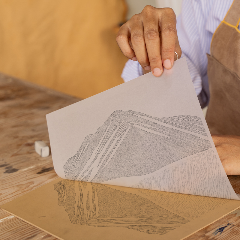 Grasmoor wide summit Linoprint-Style Art (2434-3)