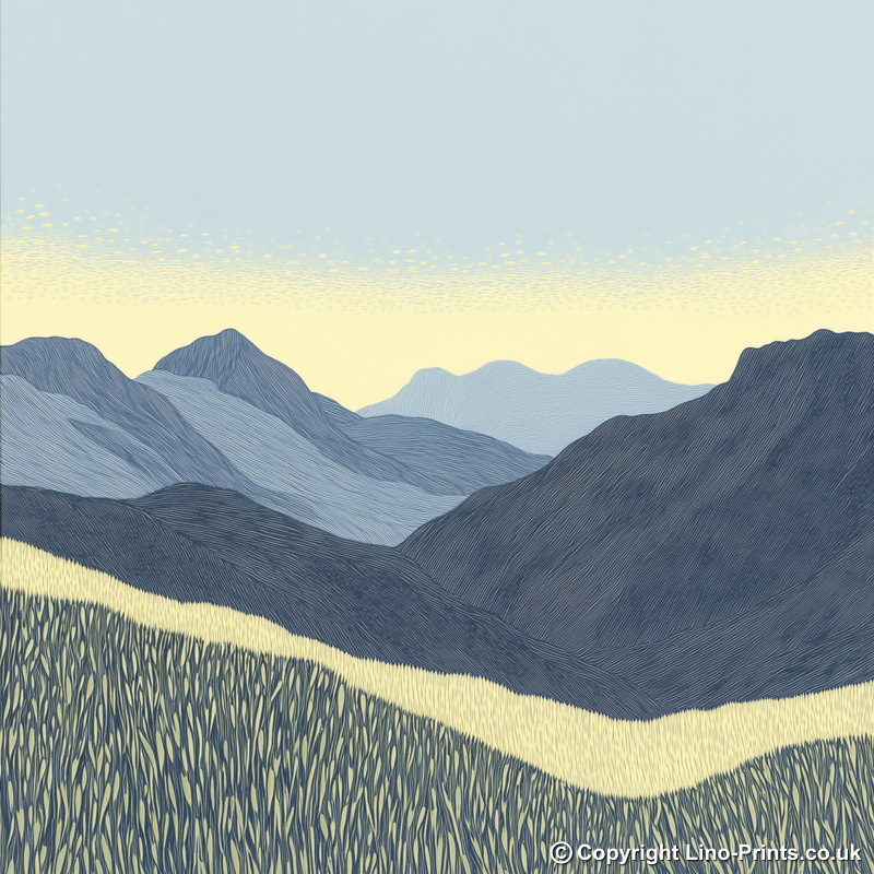 Scafell in the Lake District Linoprint-Style Art (2532-2)