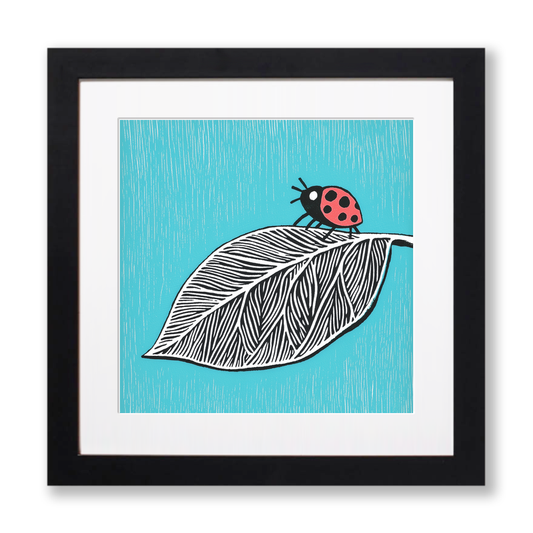 Ladybird on leaf Linoprint-Style Art (721-1)