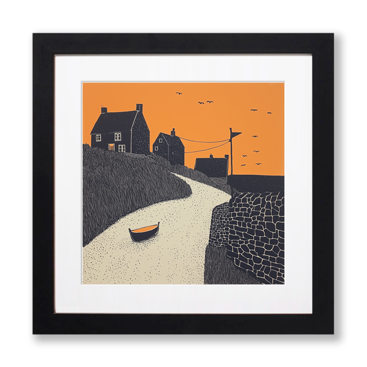 Aberdaron, Gwynedd Linoprint-Style Art (281-1)