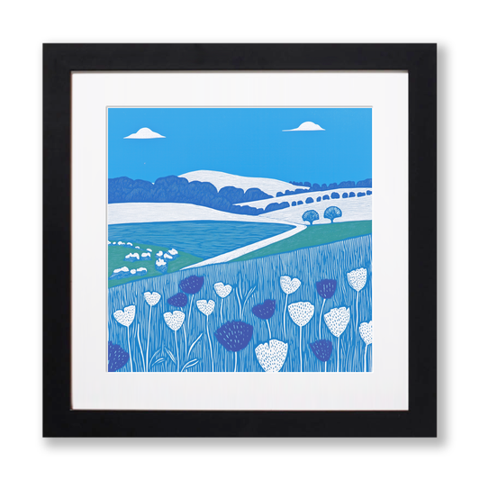 Field of poppies near Snettisham Linoprint-Style Art (1784-1)