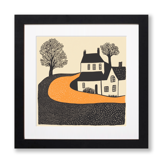 Gold Hill, Shaftesbury Linoprint-Style Art (177-2)