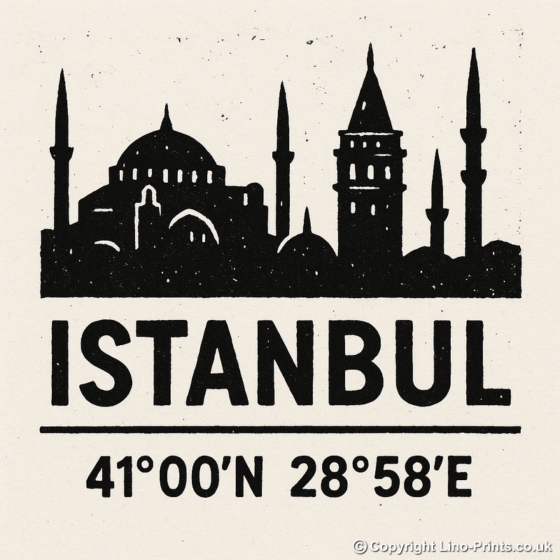 Place Coordinates Linoprint-Style Art (c329)