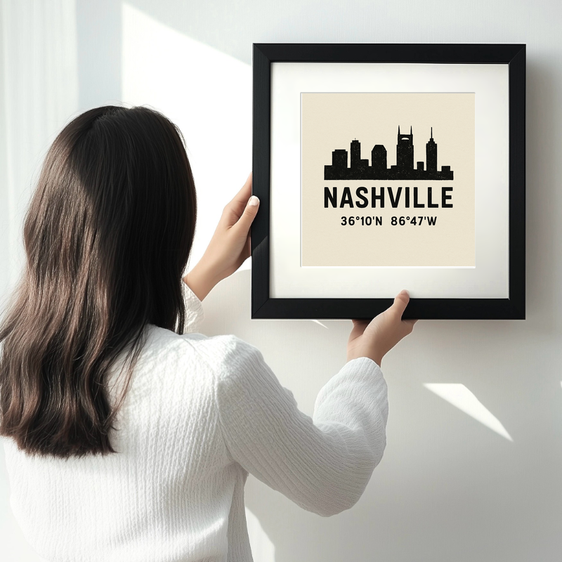 Place Coordinates Linoprint-Style Art (c264)