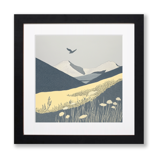 Grasmoor wide summit Linoprint-Style Art (2434-4)