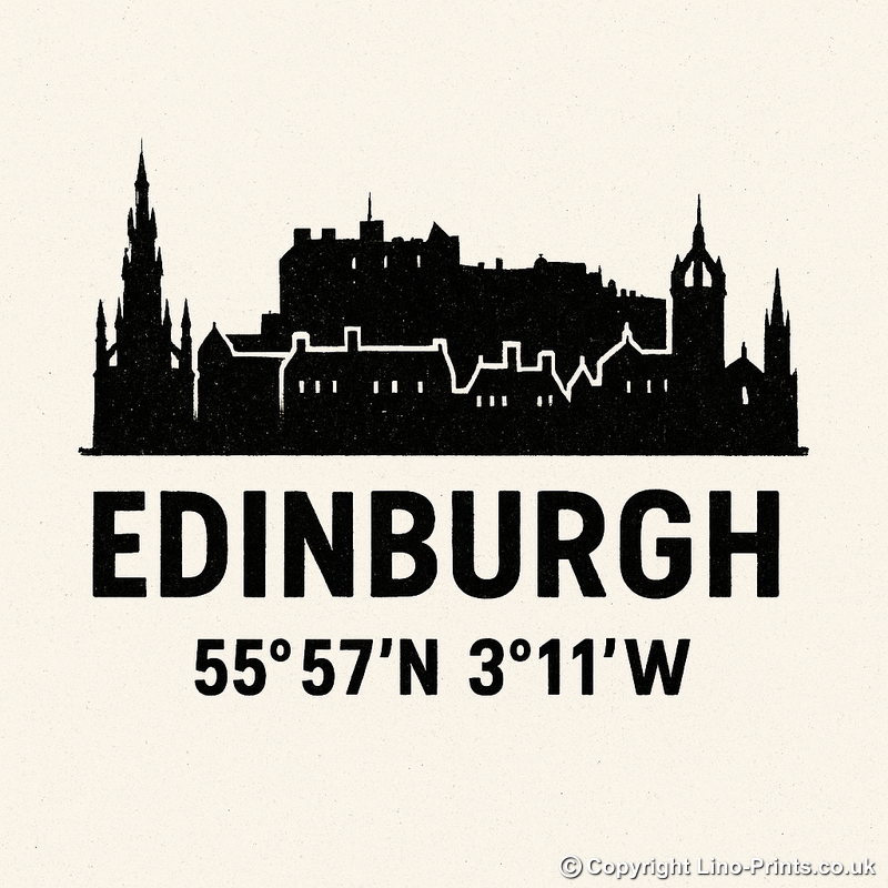 Place Coordinates Linoprint-Style Art (c303)