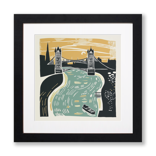 Tower Bridge, London Linoprint-Style Art (1171-1)