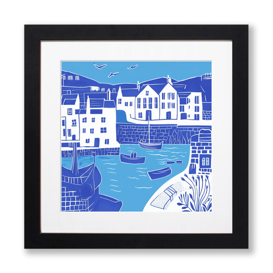 Mevagissey Harbour Linoprint-Style Art (890-1)