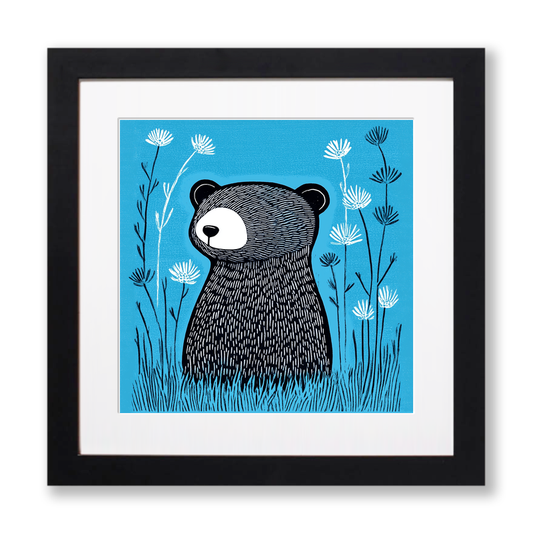 Cute Baby Badger Linoprint-Style Art (608-1)