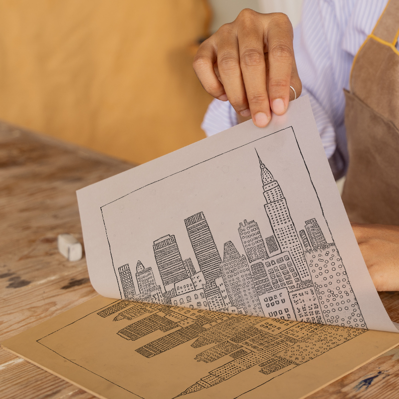New York skyline Linoprint-Style Art (570-1)