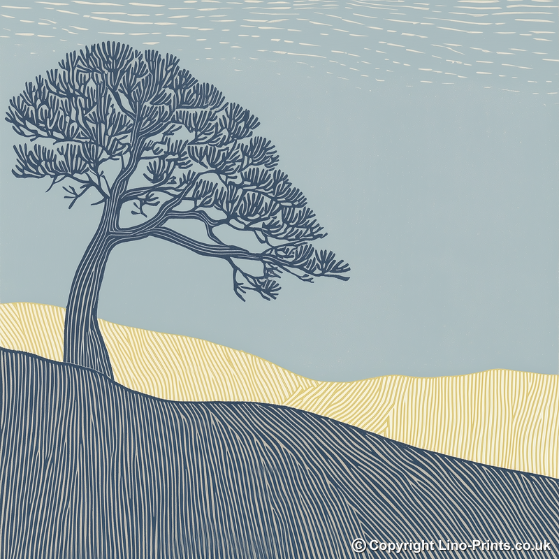 Scots Pine silhouette Linoprint-Style Art (2536-2)