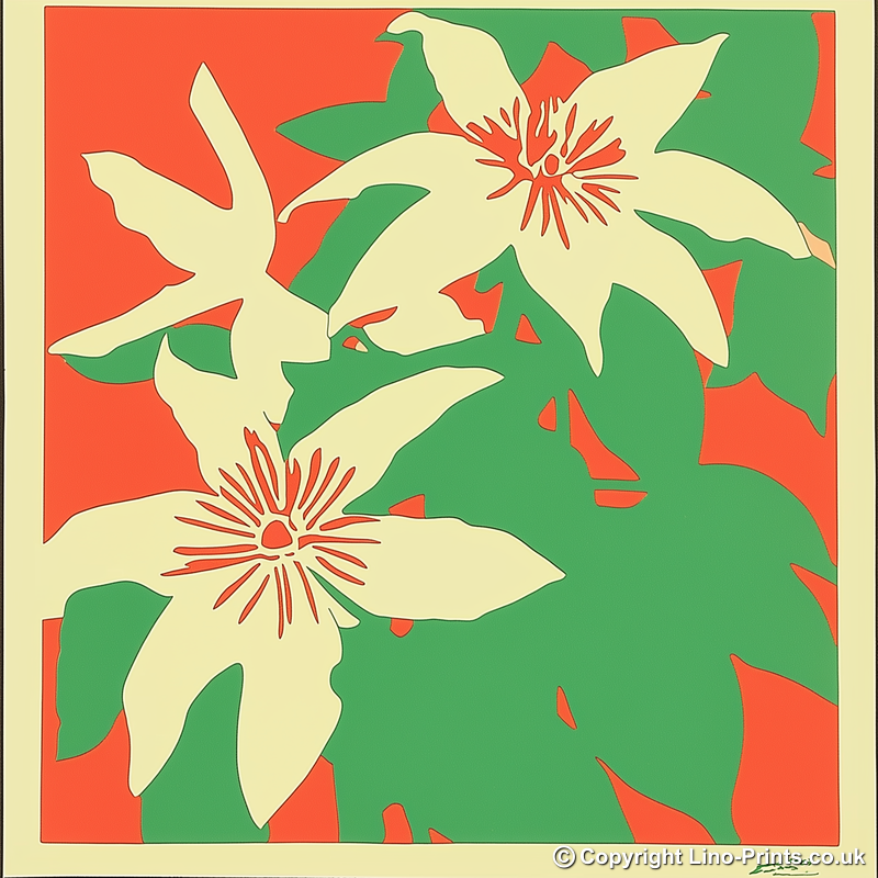 Clematis Linoprint-Style Art (1638-1)