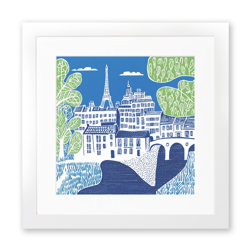 Paris skyline Linoprint-Style Art (863-2)