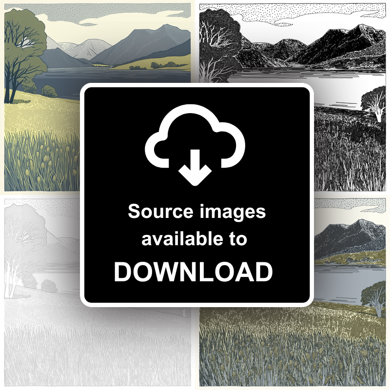 Loweswater tranquil scene Linoprint-Style Art (2484-1)