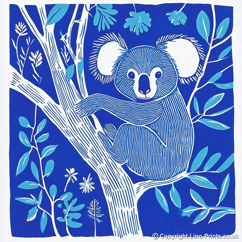 Cute Koala Linoprint-Style Art (919-1)