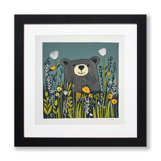 Cute Bear Cub Linoprint-Style Art (1193-1)