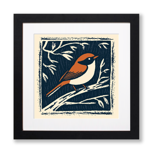 Cute Baby Robin Linoprint-Style Art (45-2)