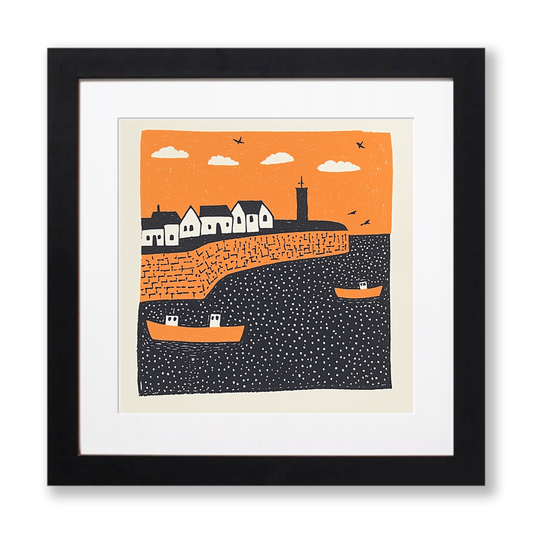 Anstruther Harbour, Fife Linoprint-Style Art (283-1)