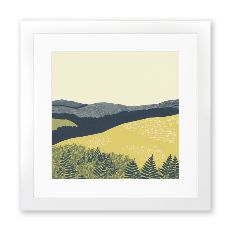 Bracken covered slopes Linoprint-Style Art (2376-1)