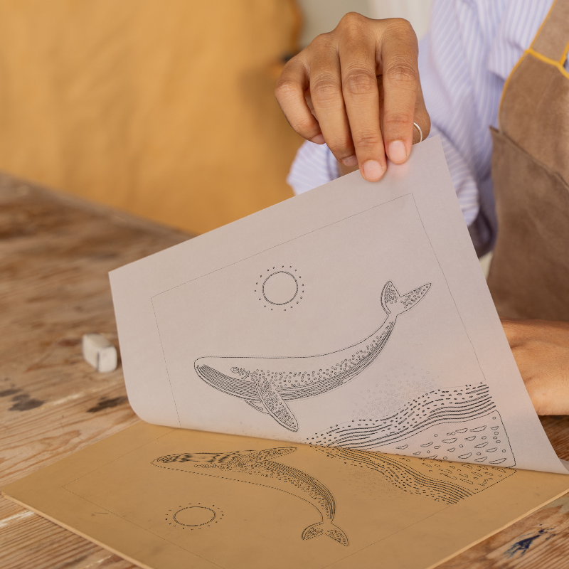 Whale breaching the surface Linoprint-Style Art (278-1)