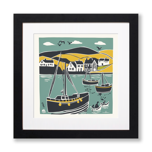 Solva Harbour, Pembrokeshire Linoprint-Style Art (1386-1)