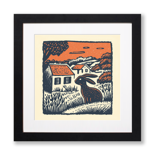 Cute Bunny Linoprint-Style Art (47-1)