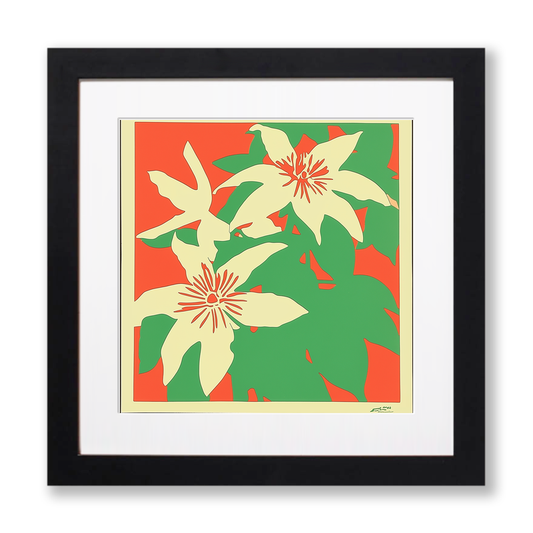 Clematis Linoprint-Style Art (1638-1)