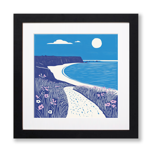 Beer Beach, Devon Linoprint-Style Art (1078-1)