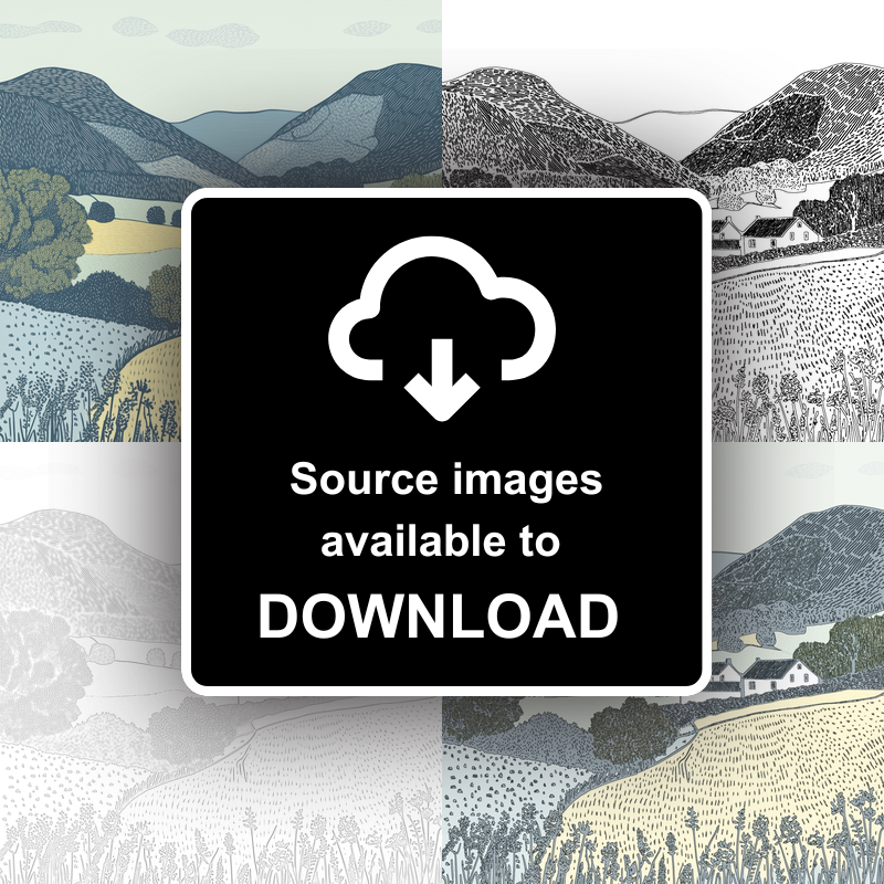 Borrowdale valley farms Linoprint-Style Art (2373-3)