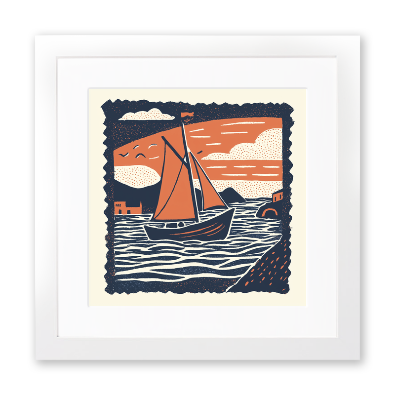 Norfolk wherry under sail Linoprint-Style Art (2012-1)