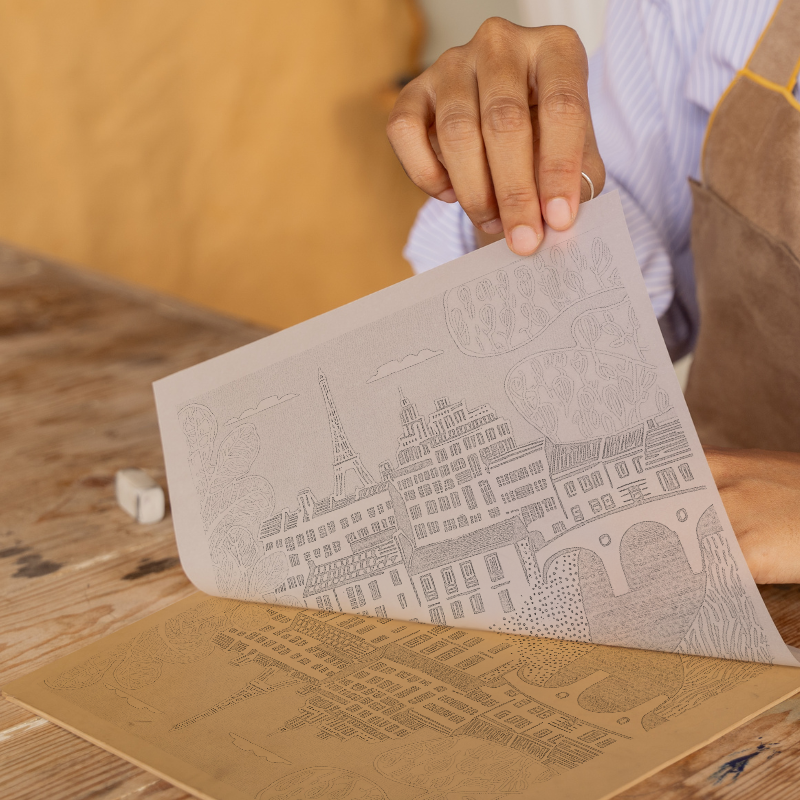 Paris skyline Linoprint-Style Art (863-2)