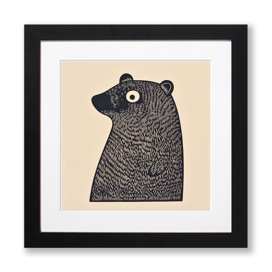 Cute Baby Beaver Linoprint-Style Art (206-1)