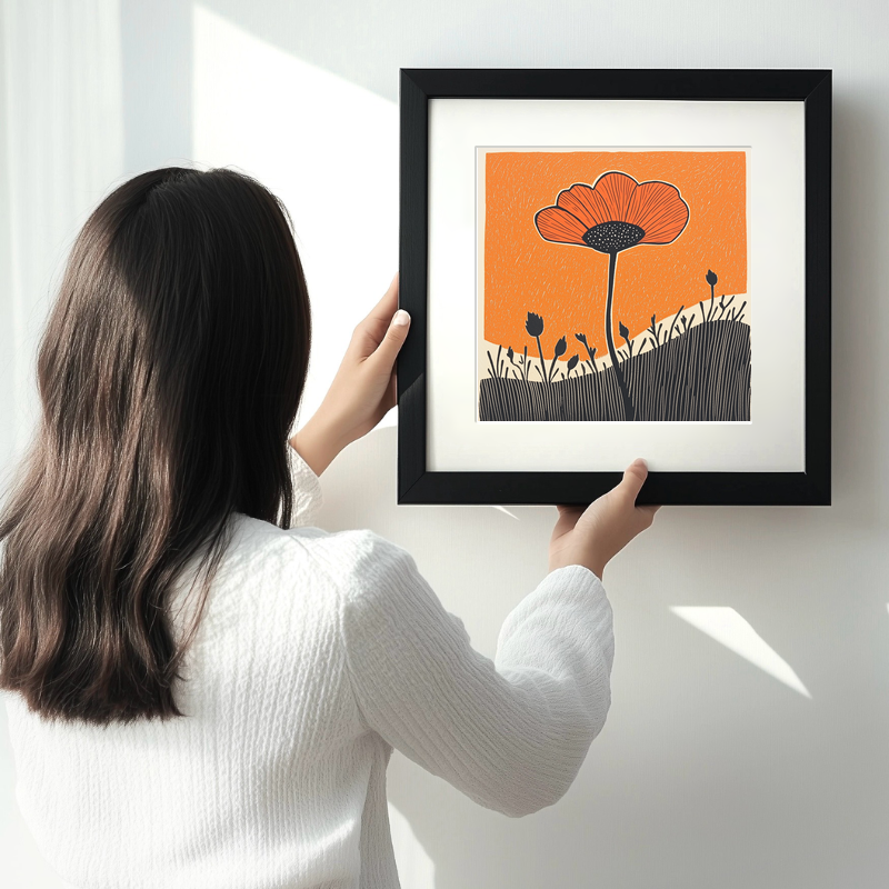 Poppy Linoprint-Style Art (1606-1)