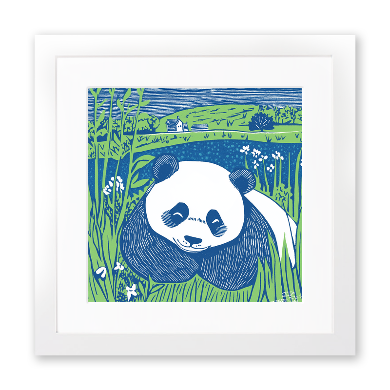 Cute Panda Cub (Giant Panda) Linoprint-Style Art (926-2)