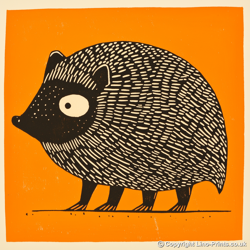 Cute Hedgehog Linoprint-Style Art (223-1)