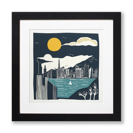 San Francisco skyline Linoprint-Style Art (1162-1)