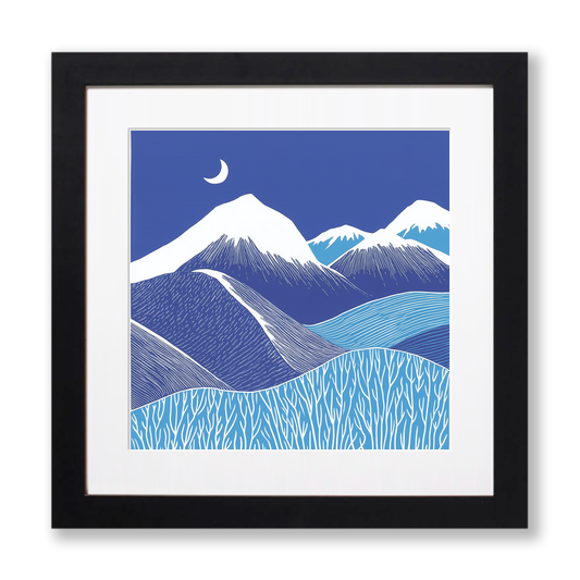 Mountain outline Linoprint-Style Art (988-1)