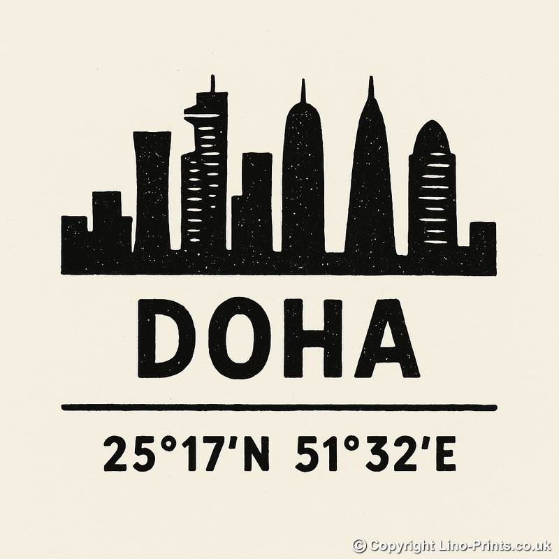 Place Coordinates Linoprint-Style Art (c288)