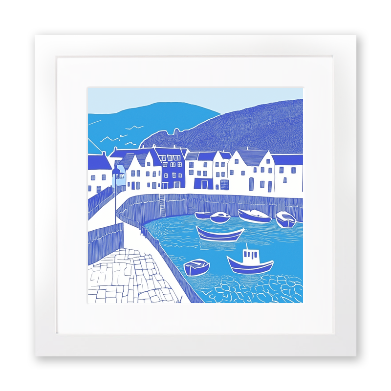 Ilfracombe Harbour, Devon Linoprint-Style Art (1091-1)