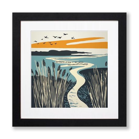 Blakeney marshes at sunset Linoprint-Style Art (1860-1)