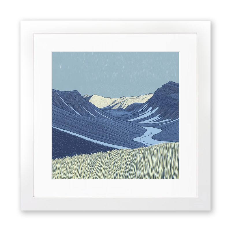 Scafell in the Lake District Linoprint-Style Art (2532-5)