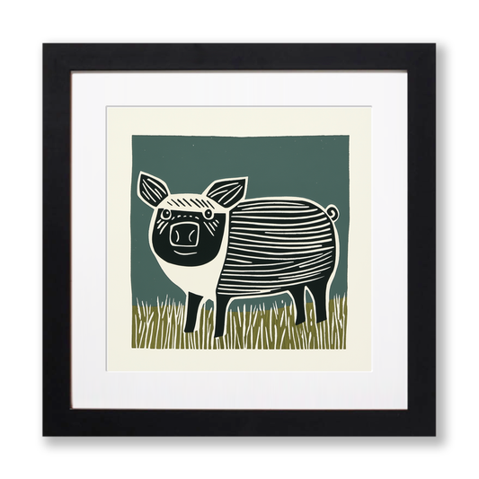 Cute Piglet Linoprint-Style Art (1219-1)