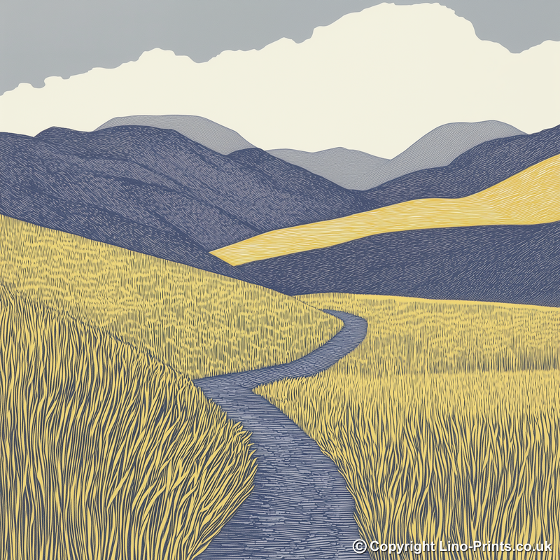 Fairfield Horseshoe ridge walk Linoprint-Style Art (2420-1)