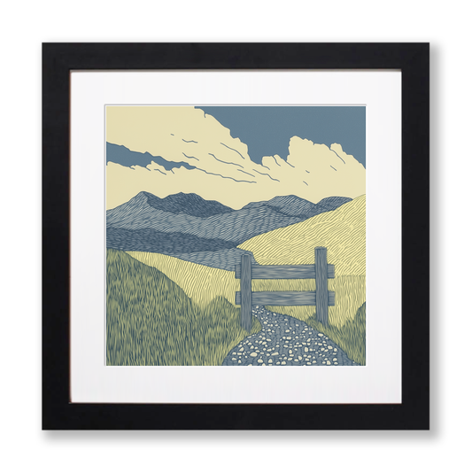 Gate leading onto the fells Linoprint-Style Art (2431-1)