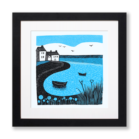 West Bay, Dorset Linoprint-Style Art (824-1)