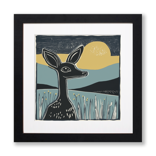 Cute Fawn (Baby Deer) Linoprint-Style Art (1202-2)