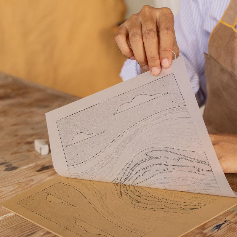 Abstract waves Linoprint-Style Art (1118-1)