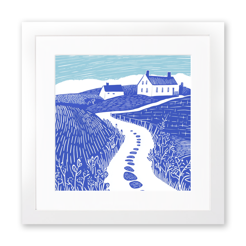 Farm track with puddles Linoprint-Style Art (1783-1)