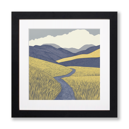 Fairfield Horseshoe ridge walk Linoprint-Style Art (2420-1)