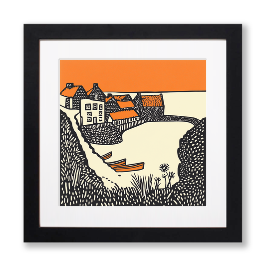 Crail Harbour, Fife Linoprint-Style Art (293-1)